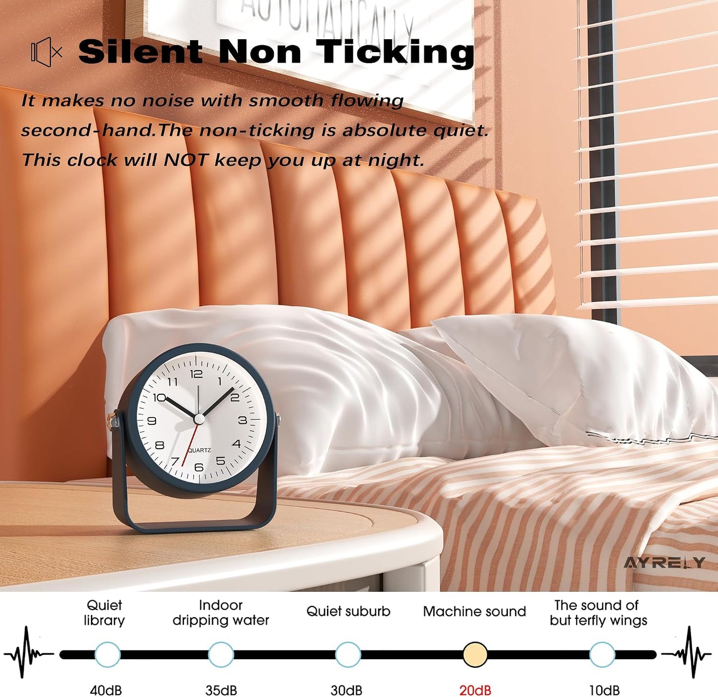 AYRELY® 3.5" Small Analog Travel Alarm Clock, Battery Operated Desk Clock | Cute Table Clock with Light, Adjustable Angle, Bedside, Bedrooms, Kids' Rooms and Living Room Decor (Orange)