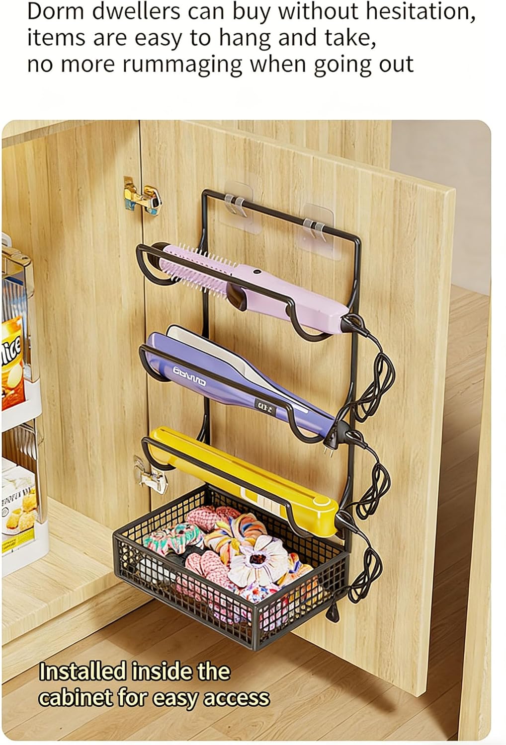 4-Tier Metal Hair Tool Organizer, No Drill Wall-Mounted Storage Rack - Heat Resistant Holder for Curling Iron, Hair Dryer, Straightener, Styling Tools (White/Black)