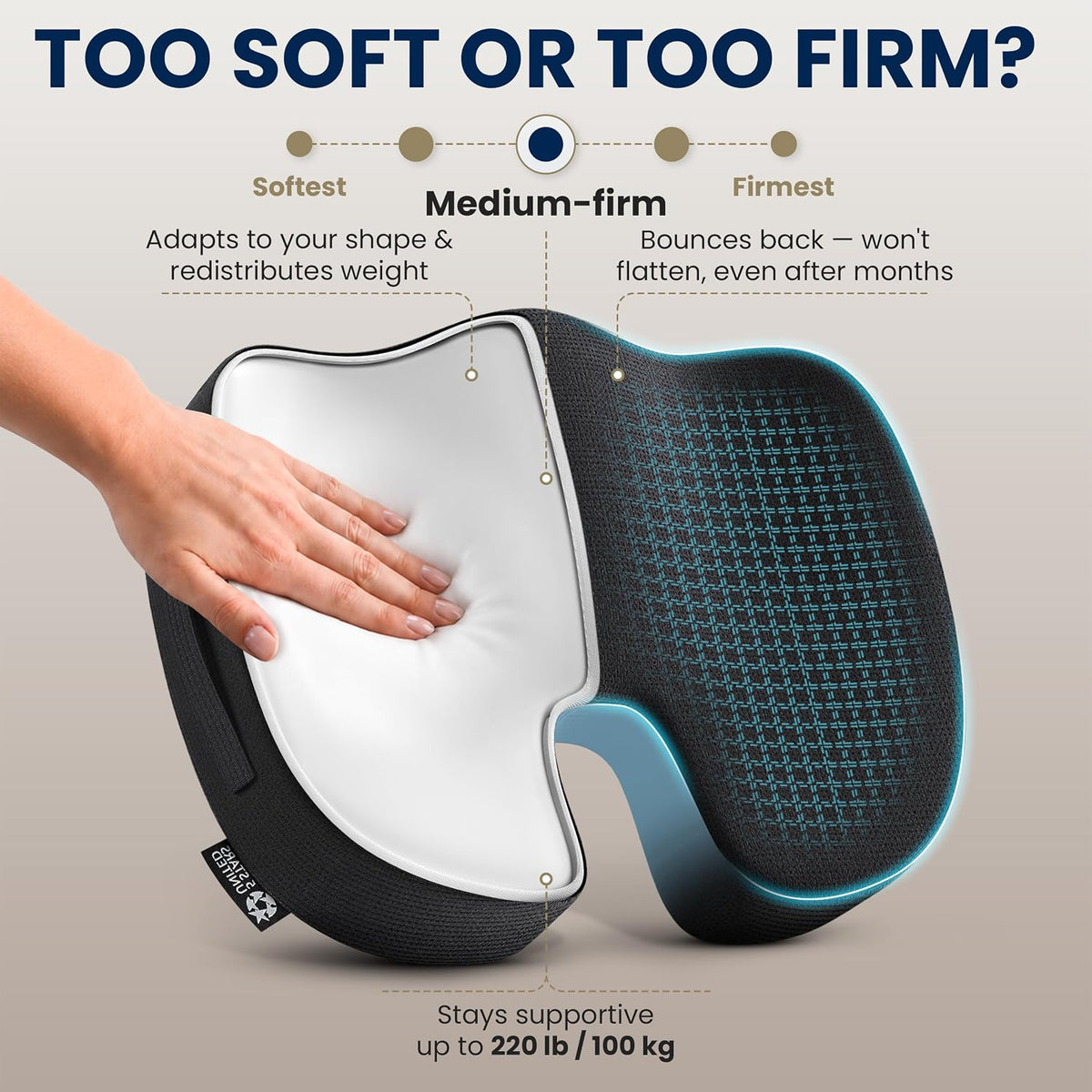 5 STARS UNITED Seat Cushion - Memory Foam Chair Cushion for Tailbone Pain Relief - Ergonomic Support for Coccyx, Sciatica & Butt - Office, Desk & Gaming Chair, Car Seat, Wheelchair, Airplane, Black