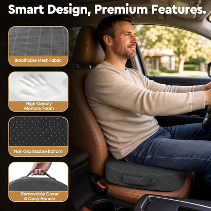 TushGuard Office/ Car Seat Cushion, Non-Slip Sciatica & Back Coccyx Tailbone Pain Relief Chair Pad, Memory Foam Butt Pillow for Computer Desk, Wheelchair, Driving (Black)