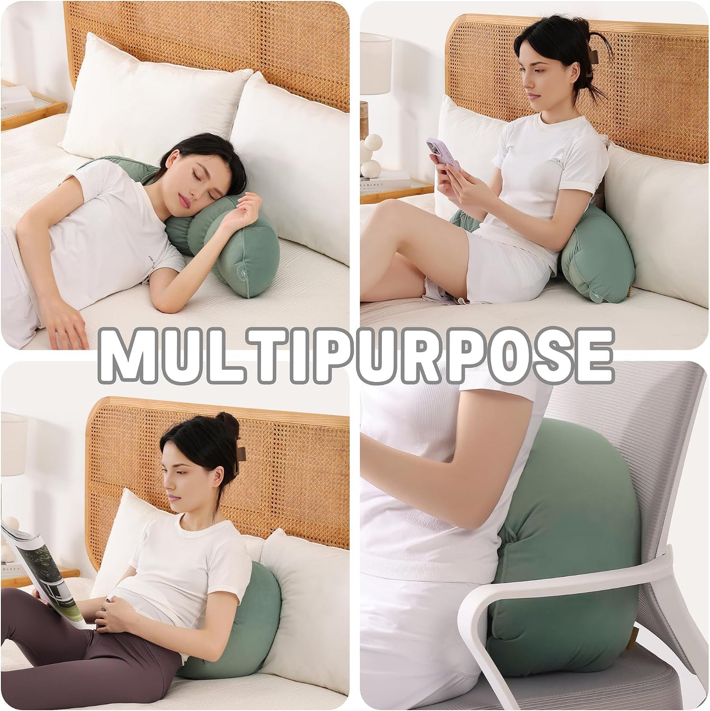 Peallow(Pat. Pend) – Long Round Body Pillow for Adults, Bolster Pillow for Sleeping, Soft and Supportive Pillow for Sleeping & Lumbar Support (Green-White, 29.5")