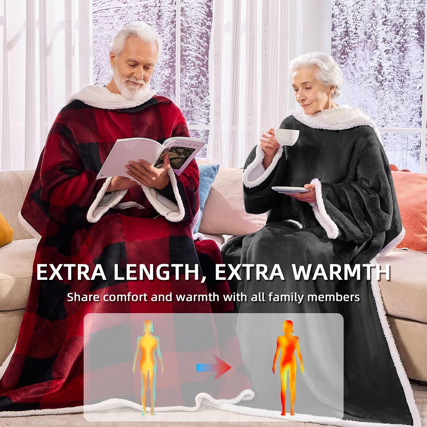 IFNOW Sherpa Wearable Blanket with Sleeves, Oversized Snuggle Robe, Purple | 430GSM Thick, 55x69", Big Pocket, TV Blanket,Fall Winter Dorm Essentials or Office, Christmas Birthday Gifts for Women Men