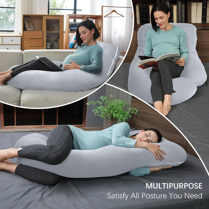 MOON PARK Pregnancy Pillows for Sleeping - 57 Inch U Shaped Full Body Maternity Pillow with Removable Cover - Support for Back, Legs, Belly, Hips - Pregnancy Pillow for Women - Grey