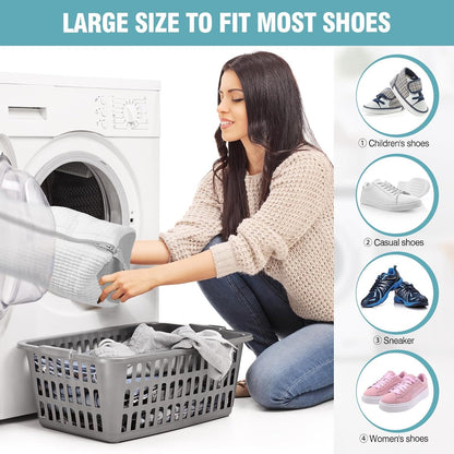 Shoe Washing Machine Bag, Shoe Laundry Bag for Washer and Dryer | 2 Pack Shoe Cleaning Bag for Sneakers & Tennis Shoes, XXL Size, Shoe Protection, Dry Bags, Zipper Hook, Travel & Dorm Storage