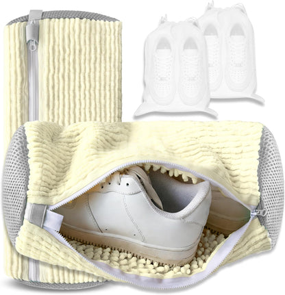 Reusable Shoe Washing Bag, 2-Pack Chenille Laundry Bag for Washer & Dryer. | Soft chenille fibers help deep clean sneakers while the hidden zipper keeps shoes secure and helps protect your washer.