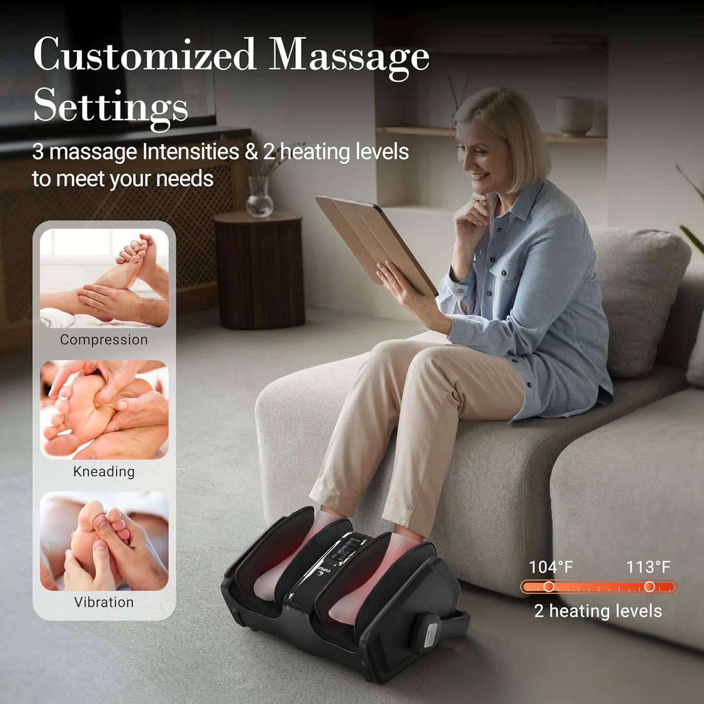 Shiatsu Foot Calf Massager with Heat & Remote, FSA Eligible HSA | 6-Level Compression, 3 Modes Kneading for Neuropathy Plantar Fasciitis, 360° Adjustable Bar for Feet Ankles Calves, Size 14