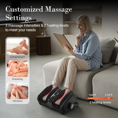 Shiatsu Foot Calf Massager with Heat & Remote, FSA Eligible HSA | 6-Level Compression, 3 Modes Kneading for Neuropathy Plantar Fasciitis, 360° Adjustable Bar for Feet Ankles Calves, Size 14