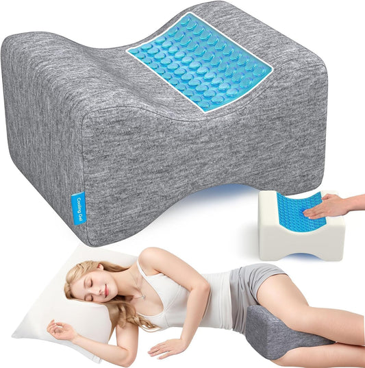Knee Pillow for Side Sleepers, Leg Pillow with Cooling Gel, Grey/Large
