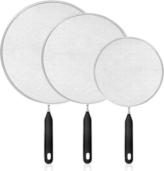 3 Pcs Grease Splatter Screen For Frying Pan Cooking, Cooking Frying Pan Oil Splash Screen Cover Anti Splatter Shield Guard, Fine Mesh Splatter Screen, Grease Splatter Guard for Frying Pan