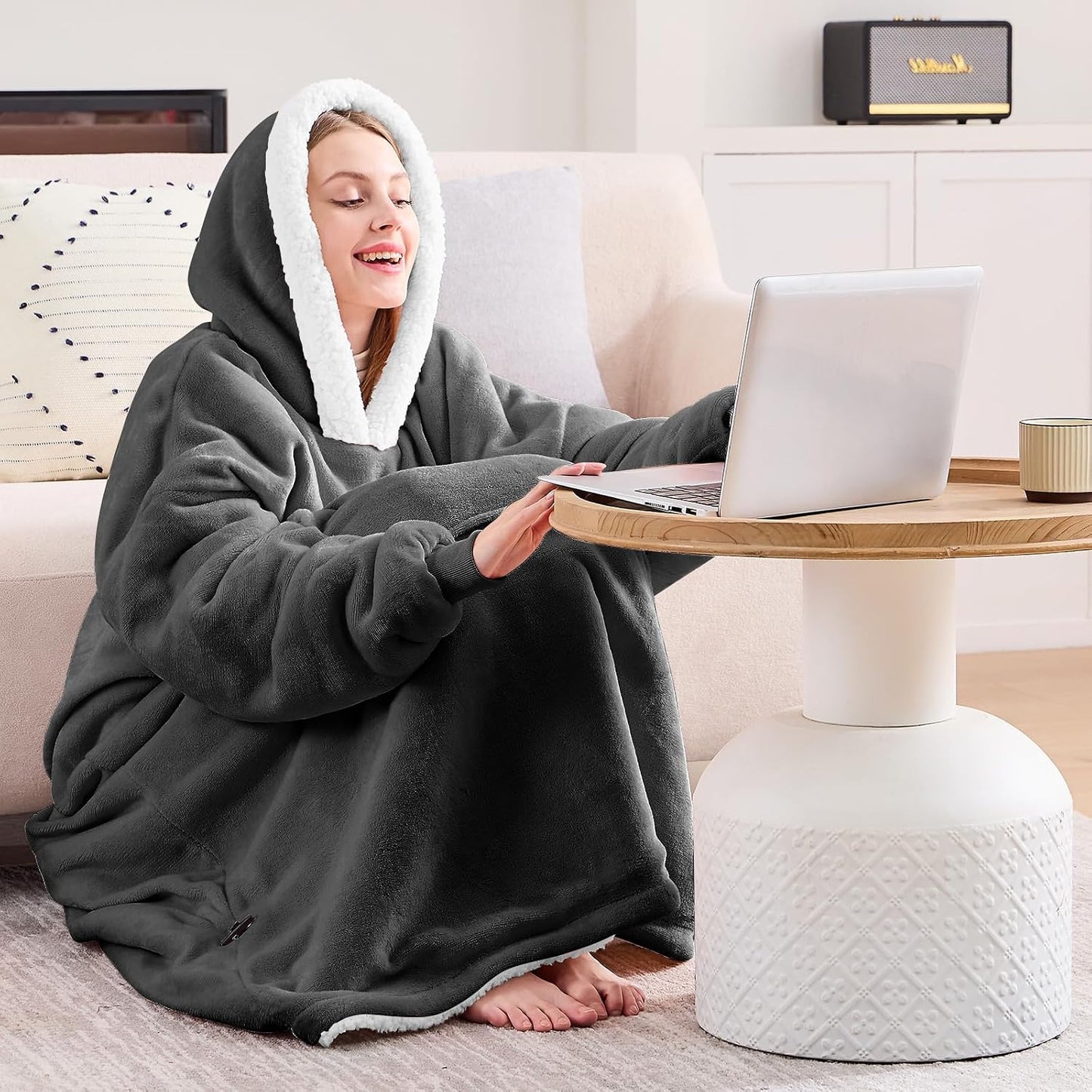 yescool Wearable Blanket Hoodie, Flannel Sherpa Fleece Blanket Sweatshirt for Adults Women Men,One Size Fits All - Colors B
