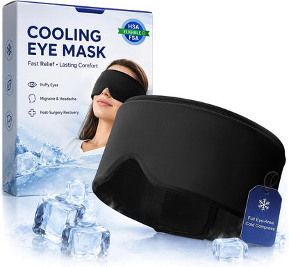 Cooling Gel Eye Mask for Puffy Eyes, Migraine & Headache Relief, Full Eye-Area Cold Compress for Eyes & Temples, FSA Eligible HSA Reusable Eye Ice Pack for Swelling & Post-Surgery Recovery
