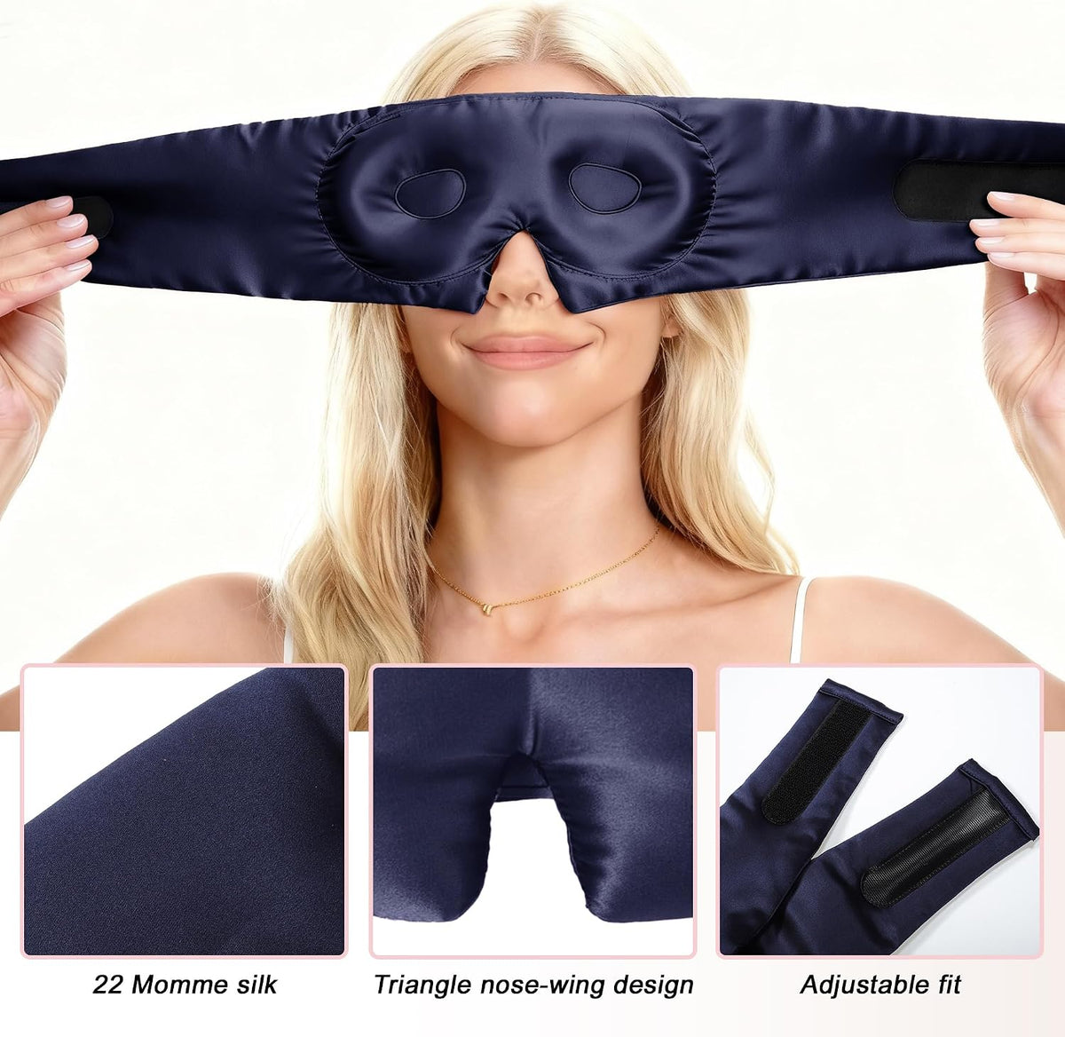 VOCOSTE 3D Pure Silk Sleep Mask with Travel Pouch, Black