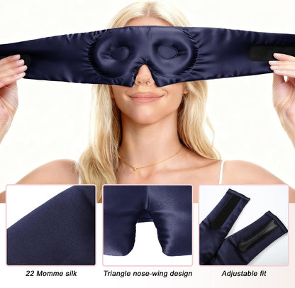 VOCOSTE 3D Pure Silk Sleep Mask with Travel Pouch, Black