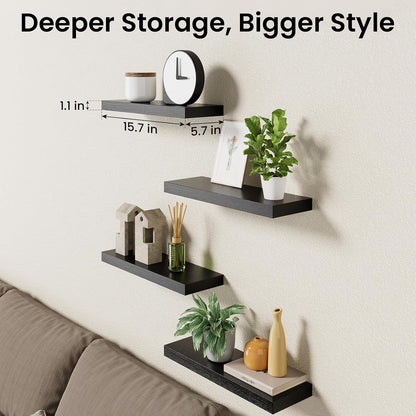 BAYKA Rustic Brown Floating Shelves 22.5in, Set of 2, Wall Mount Wood Shelf | Easy Install, 22lbs Max Load, Hidden Bracket, for Bathroom Bedroom Living Room or Kitchen, Hanging Shelf Book Decor Storage