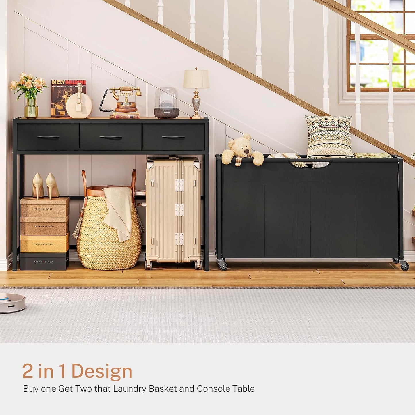 Laundry Sorter, Rolling Laundry Hamper with 3 Section Pull-Out Bags, Laundry Basket Organizer with 2 Drawers & 2-Tone Top Panel, Laundry Hamper with Wheels for Laundry Room Organization, Bathroom