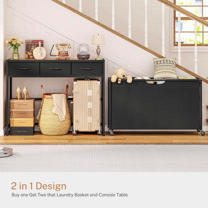 Laundry Sorter, Rolling Laundry Hamper with 3 Section Pull-Out Bags, Laundry Basket Organizer with 2 Drawers & 2-Tone Top Panel, Laundry Hamper with Wheels for Laundry Room Organization, Bathroom