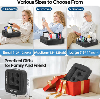 Couch Cup Holder Pillow, Sofa and Bed Caddy for iPad, Kindle, Switch, Game Controller, Remotes, Phones, Small-Sized Cup & Drink Holder for Couch, Bed, Desk, Car, Beach, Bathroom Cup Holder