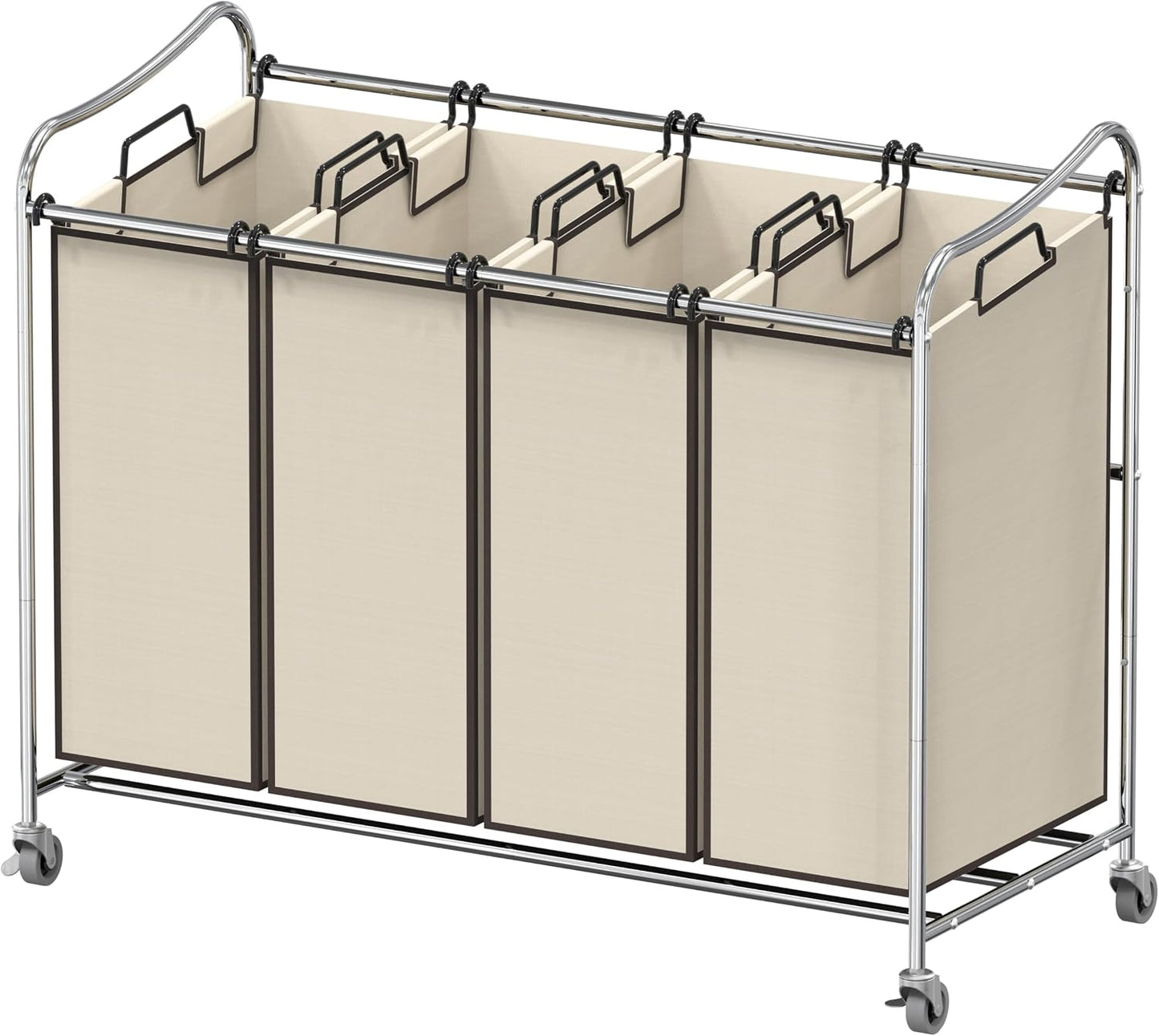 Simple Houseware 4-Bag Heavy Duty Laundry Sorter Rolling Cart, Dark Grey | Removable Bags and Lockable Wheels for Laundry Room Organization