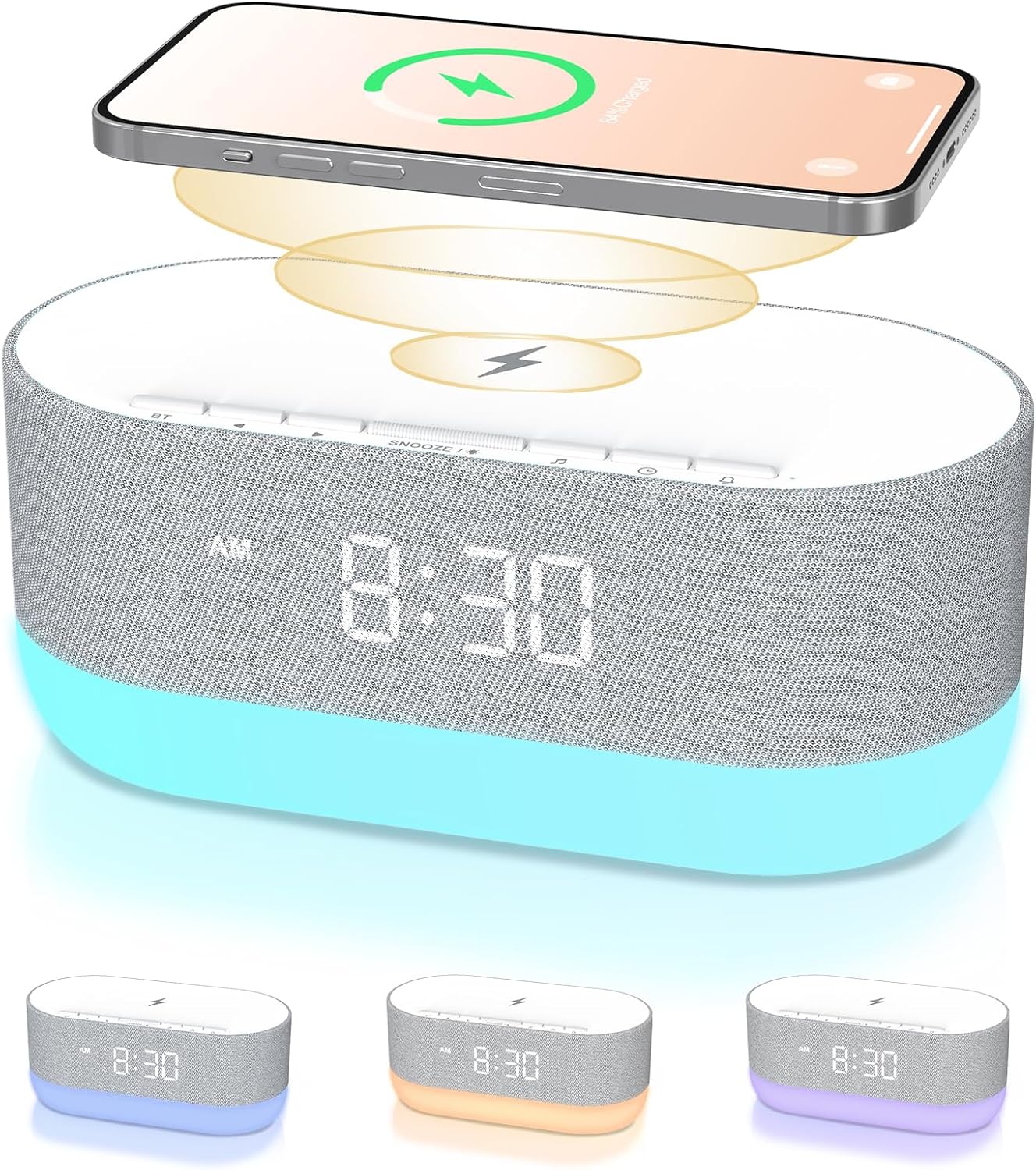 HOUSBAY 3 in 1 Sound Machine Alarm Clock& Wireless Charger: Soothing White Noise, Bluetooth Music Relaxation & Customized Sleep-Wake Routine | Bluetooth Music Relaxation, White Noise for Sleeping, Dimmable Clock for Bedroom, Customized Sleep-Wake Routine