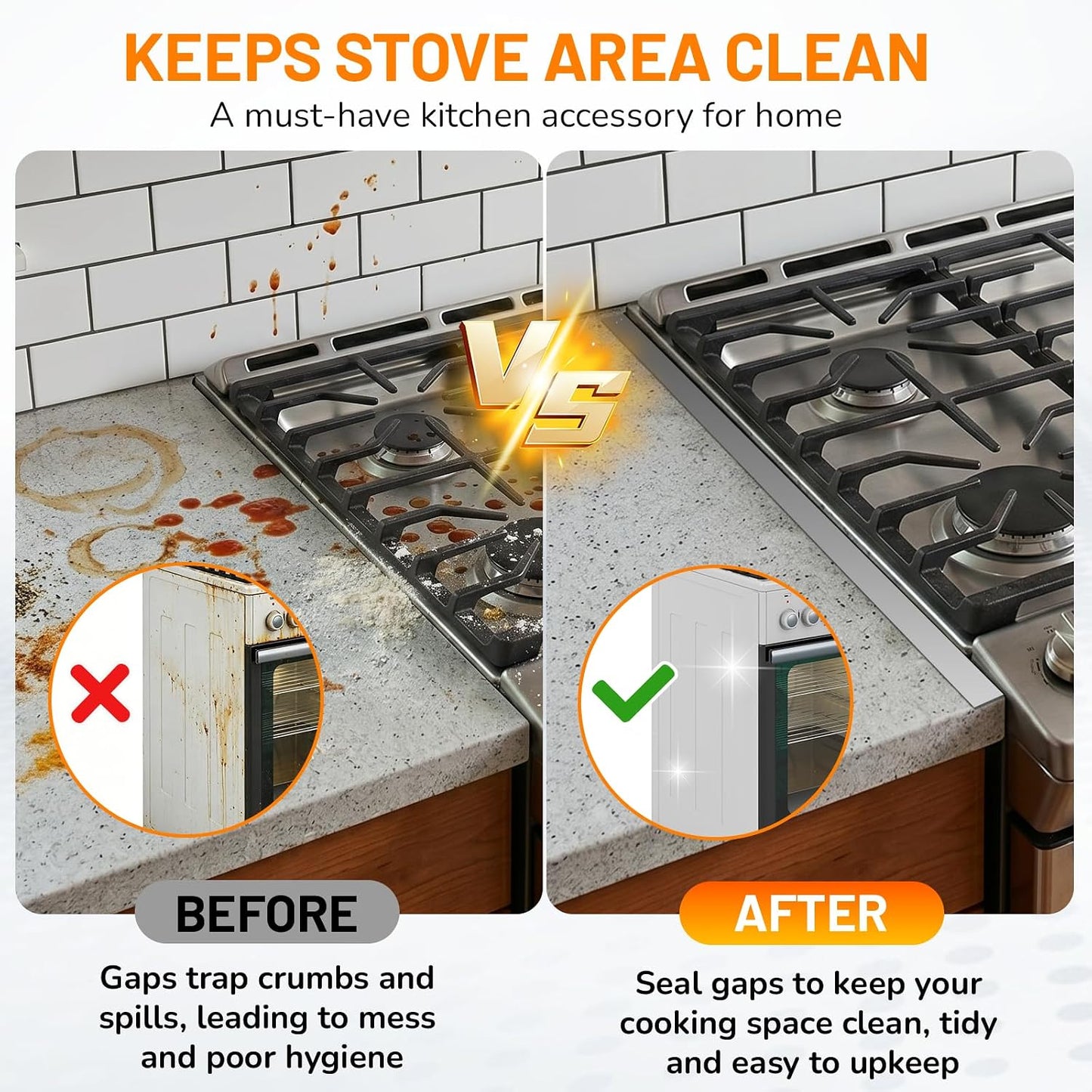 Stainless Steel Stove Gap Covers,Stove Gap Filler, Range Trim Kit, Stove Gap Guards, Heat Resistant and Easy to Clean, Easy retractable Length 13.8" to 27.5", Width 0.79",Black(2PCS)