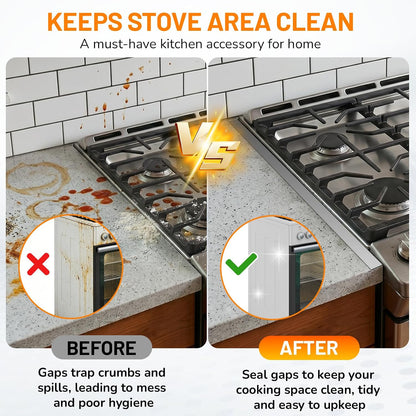 Stainless Steel Stove Gap Covers,Stove Gap Filler, Range Trim Kit, Stove Gap Guards, Heat Resistant and Easy to Clean, Easy retractable Length 13.8" to 27.5", Width 0.79",Black(2PCS)