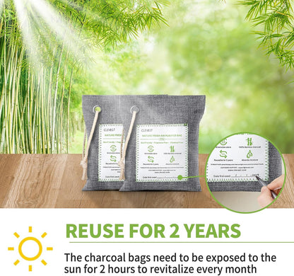 CLEVAST Bamboo Charcoal Air Purifying Bags - (Large, 4×200g), Removes Odors and Moisture, Nature Fresh Air Purifier Bags, Odor Eliminator for Home, Car, Pets, Bathroom, Basement
