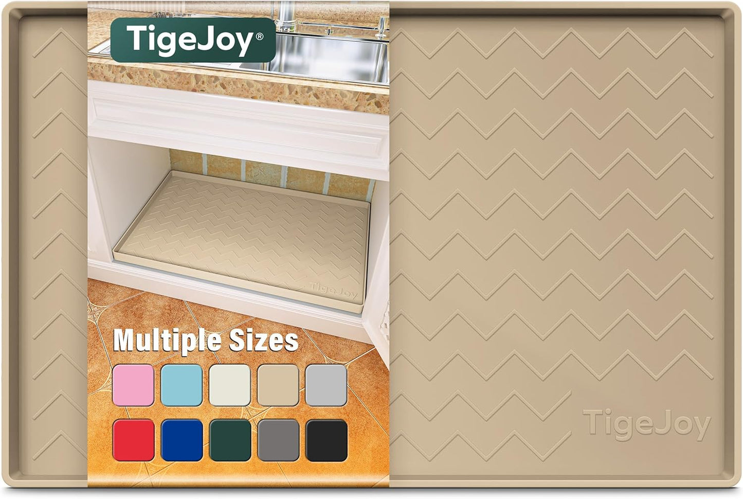 TigeJoy Under Sink Mats for Kitchen Waterproof 34" x 22", Cabinet Liner | Leak-Proof Silicone Mat Sink Protector, Kitchen Essentials Organizer and Storage,Boot or Shoe Tray, Pet Feeding Mat