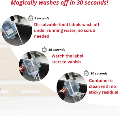 2x3 Dissolvable Food Labels, 1000 Food Container Stickers, Blue | Ideal for Fridge Freezer & Pantry, Organize Prepped Meals & Leftovers Easily, Adheres Well, Dissolves Fast with Zero Residue