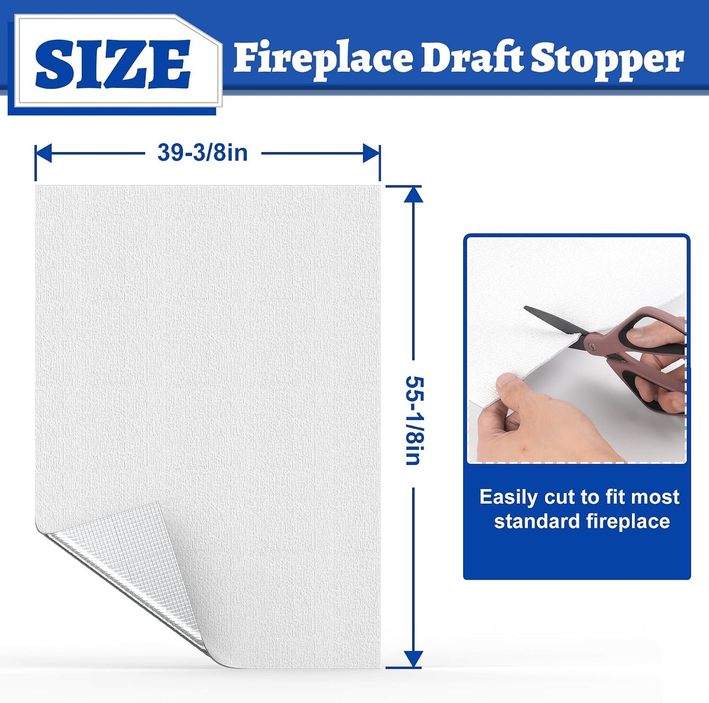 Fireplace Cover, 3-Layer Insulation Fireplace Draft Blocker with Strips, Inside Fireplace Draft Stopper Stops Heat Loss & Keep Drafts Out, Covers Up to 39" x 55" Fireplace, White Surface