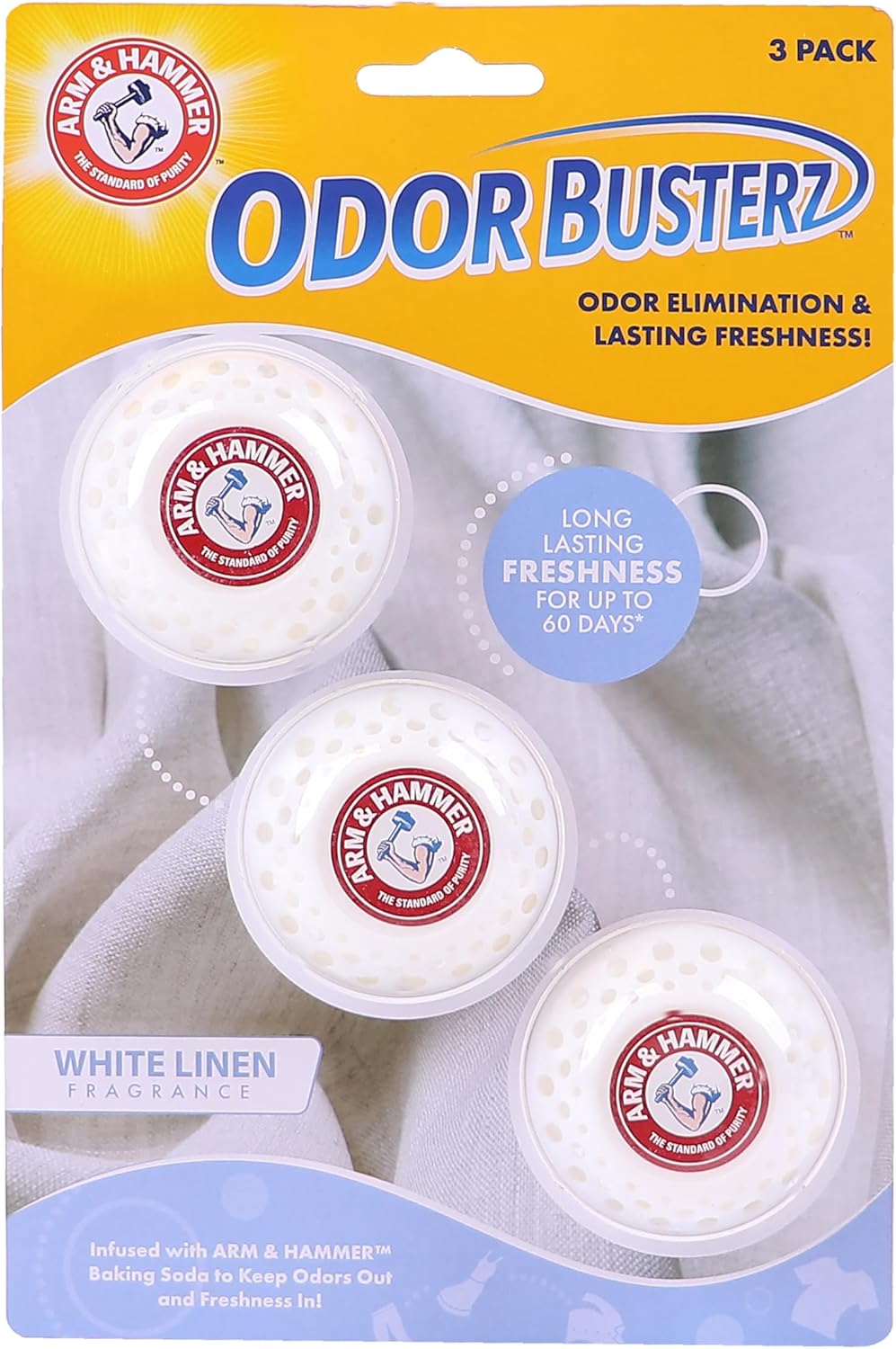 Arm & Hammer OdorBusterz® Odor Eliminator Balls, Clean Burst, 3 Count – Baking Soda Odor Control for Closets, Drawers, Hampers & Small Spaces