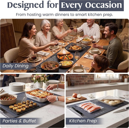 Warming Mat for Food Extra Large - 36”x15” Electric Food Warmer with Heat Resistant Pad, 14 Temperature & 20 Timer Settings with 6 Preset Modes, Dual Temperature Display, Child Lock & Auto Shut-Off