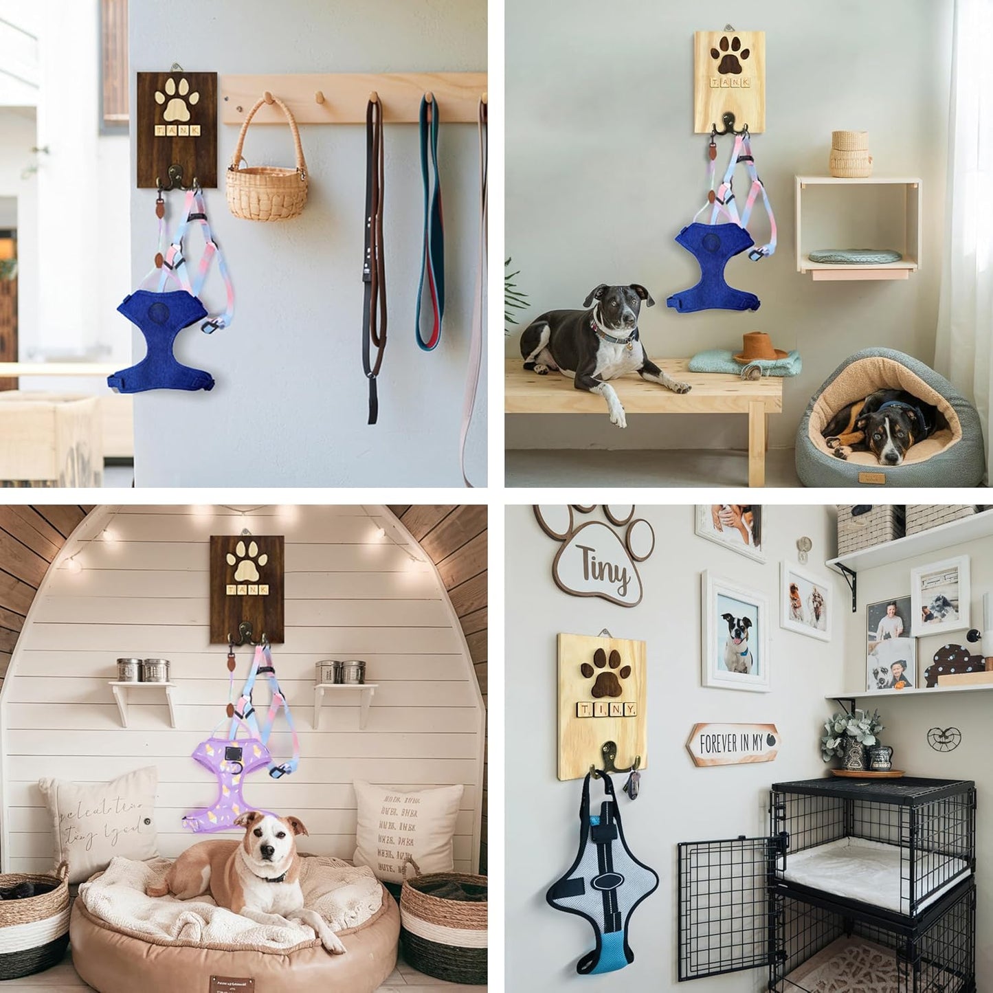 Dog Leash Holder Wall Mount, Pet Harness Hanger with Scrabble Letters, Dog Collar Organizer for Entryway, Memorial Cat Leash Holder for Wall, Pet Loss Gifts, Keepsake, Home Decor PF212-NAT