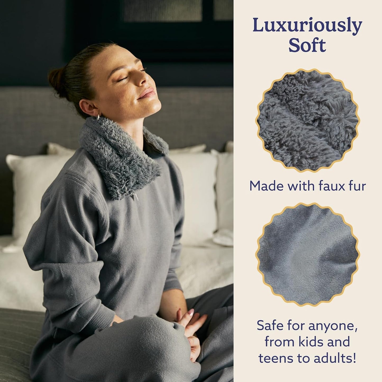 warmies Microwavable Shoulder Heating Pad, Neck Warmer & Heat Pack, Snowy | Steady Pressure, Cooling Relief, Scented with Calming French Lavender, Microwave 30 sec, Freeze 2-3 hrs, Soft Faux Fur