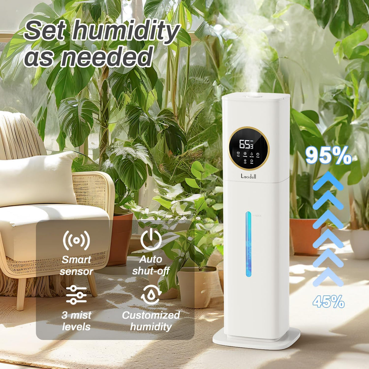 Lacidoll 8L Large Humidifier for Bedroom Large Room Home 800 sq ft, Black