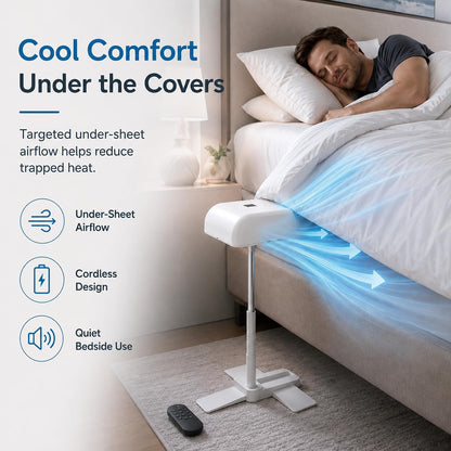 Under Sheets Cooling Fan, Rechargeable Cordless Bed Cooler for Under Blanket Use, 5-Speed Airflow with Remote Control, Adjustable Height Sleep System for Hot Sleepers (1p)