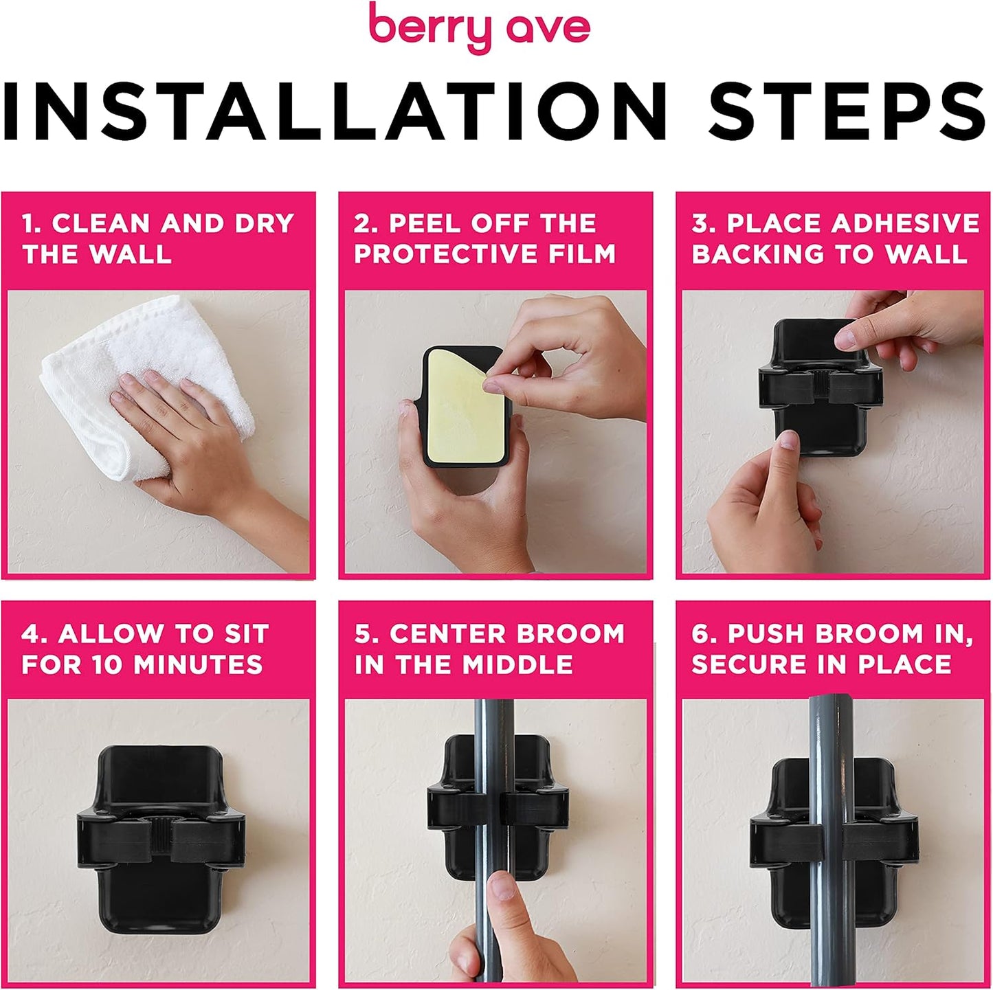 Broom Holder Wall Mount, Broom and Mop Organizer Wall Hanging Rack & Hanger | (Black) Broom Hanger Wall Mount, Mop and Broom Holder Wall Mount, Mop Holder, Hanger for Brooms and Mops, 5 Slots 6 Hooks