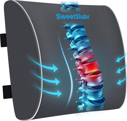 SweetSlubr Lumbar Support Pillow for Office Chair,Back Support(Black,Large)