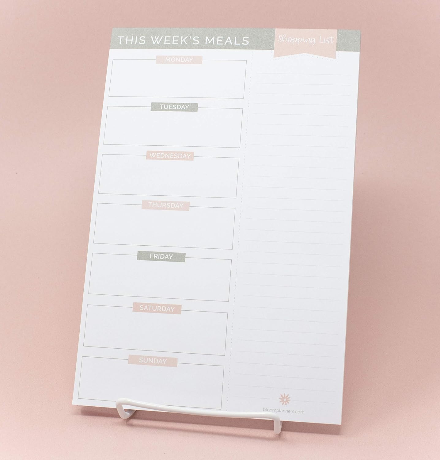 bloom daily planners Weekly Meal Planning Pad - Magnetic Hanging Refrigerator Menu Planner with Tear-Off Sheets & Perforated Grocery Shopping Lists - 6” x 9” (Pink Floral)
