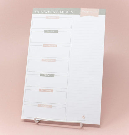 bloom daily planners Weekly Meal Planning Pad - Magnetic Hanging Refrigerator Menu Planner with Tear-Off Sheets & Perforated Grocery Shopping Lists - 6” x 9” (Pink Floral)