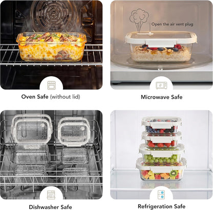 Glass Produce Storage Containers for Fridge, 2-Pack – Airtight Fruit & Vegetable Containers with Removable Colanders, Flexible Silicone Lids,LeakProof, BPA-Free Borosilicate Glass