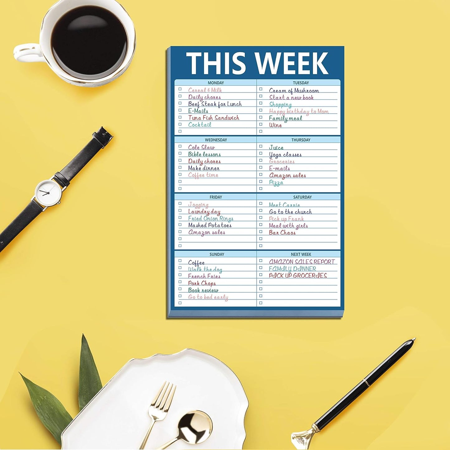 90 Pages Weekly Planner List Note Pad to Do List with Magnet Mountings for Fridge Locker (6" x 9")