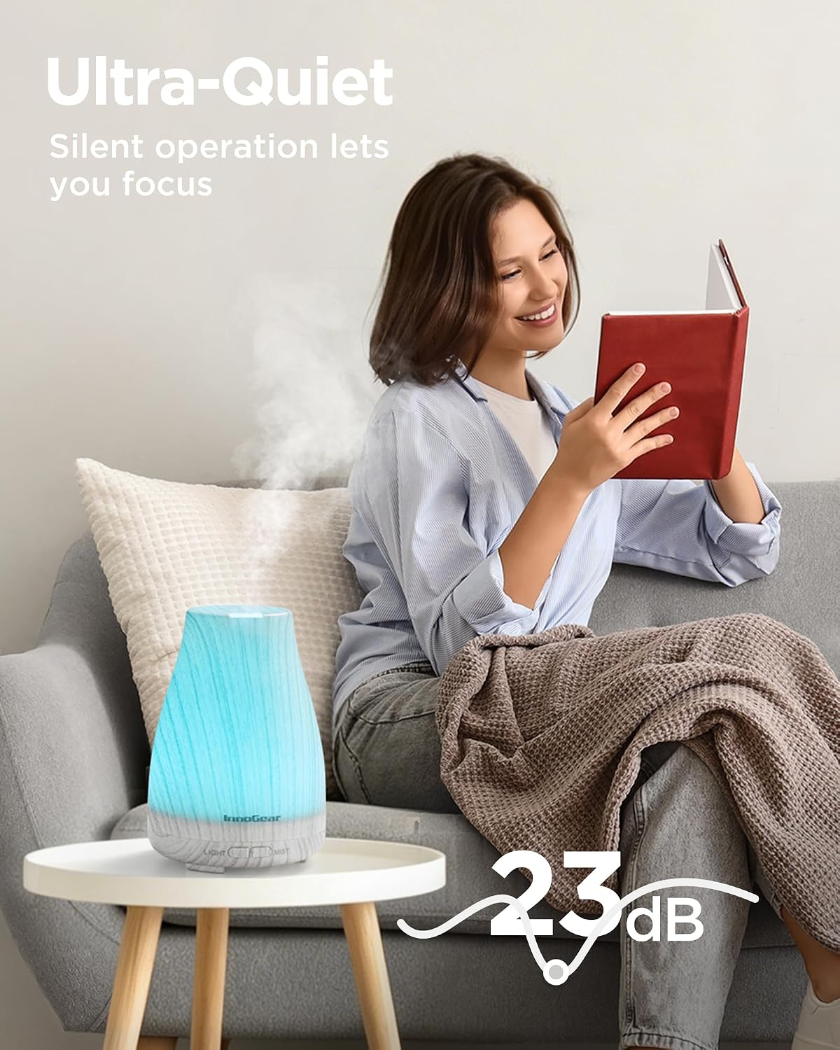 InnoGear Essential Oil Diffuser, Ultrasonic Diffusers for Home Aromatherapy Humidifier for Bedroom Room 7 Colors LED 2 Mist Mode Auto Off, Basic White