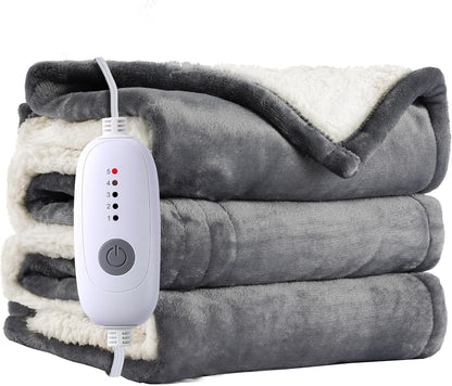 Soypipo Electric Heated Throw Blanket 50"x60", Faux Fur Plush with 4 Heat Settings & 2/4/8/10H Auto Shut-Off, Overheat Protection, Machine Washable, for Office & Chair, Dark Grey