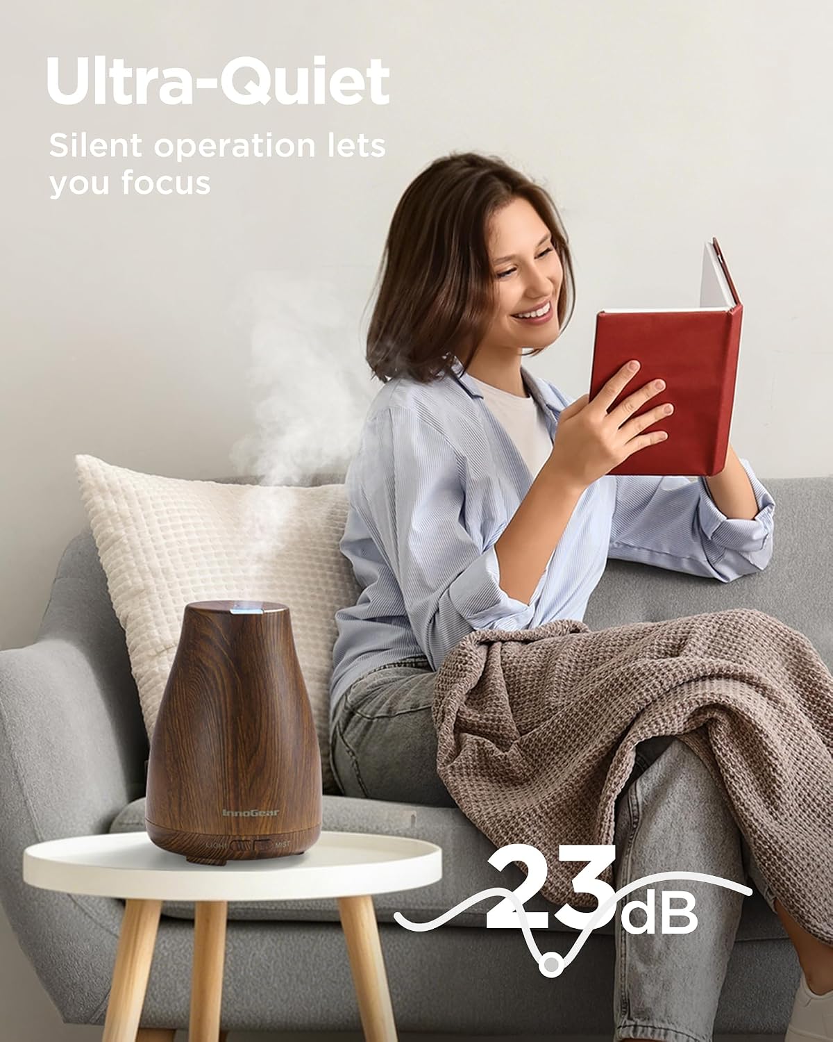 InnoGear Essential Oil Diffuser, Ultrasonic Diffusers for Home Aromatherapy Humidifier for Bedroom Room 7 Colors LED 2 Mist Mode Auto Off, Basic White