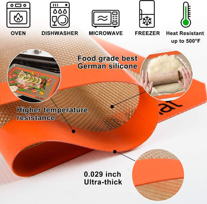 Best German Silicone Baking Mats - 8 inch | Set of 2 Square Non-Stick Reusable Air Fryer Linner, Non Slip, BPA Free, PFOA Free, Non-toxic, Dishwasher Safe