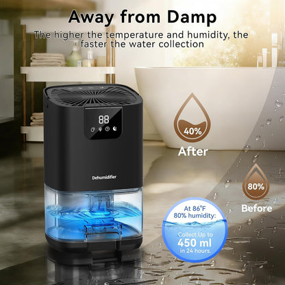 Dehumidifier,35OZ（350sq ft）Small Dehumidifier for Home, Screen Display Quiet with Auto Shut Off,Dehumidifiers for Bedroom,Bathroom,Closet,RV