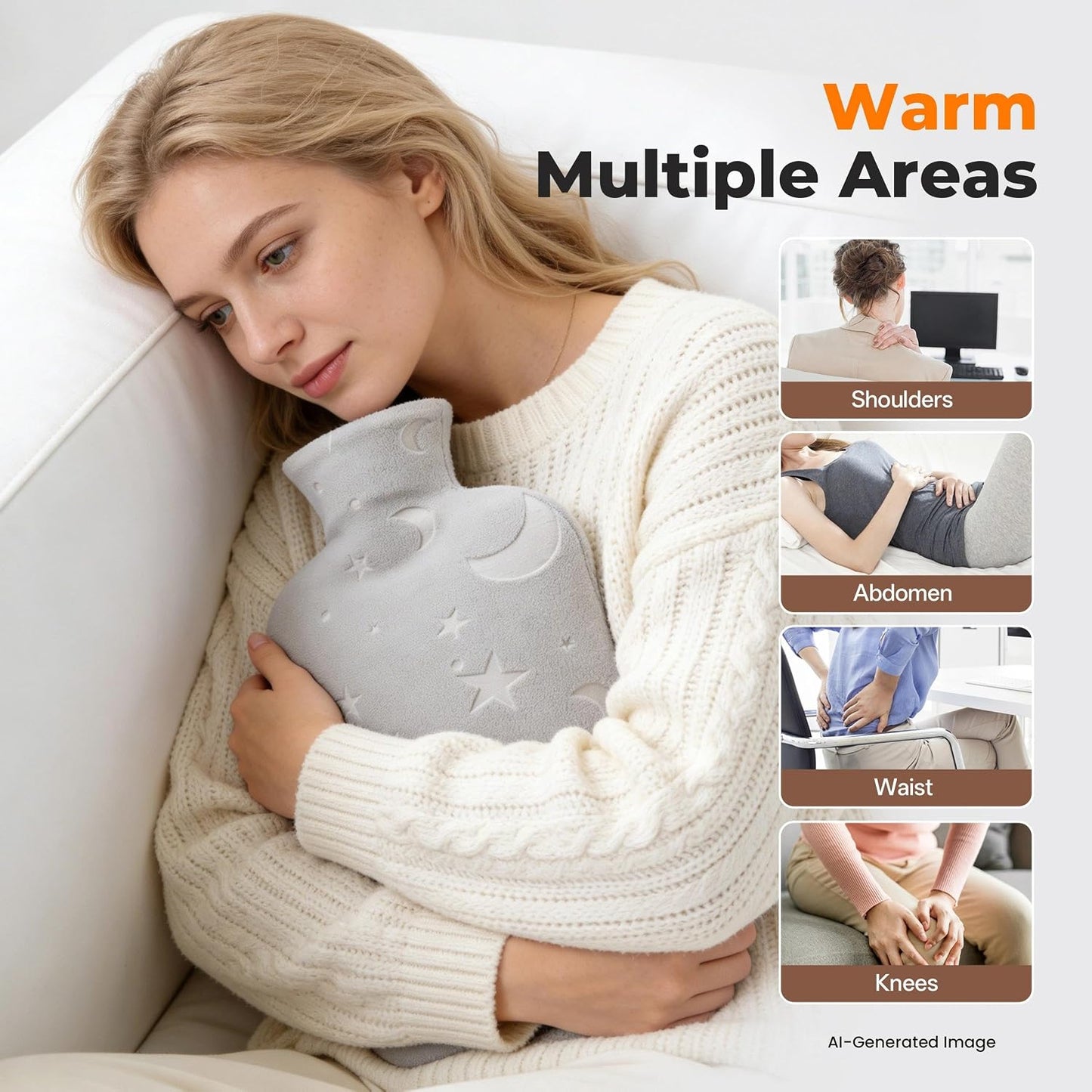 Hot Water Bottle with Soft Cover, 2L Hot Water Bag for Menstrual Cramps, Neck and Shoulder Pain Relief, Hot and Cold Therapies, Hand Feet Warmer, Blue
