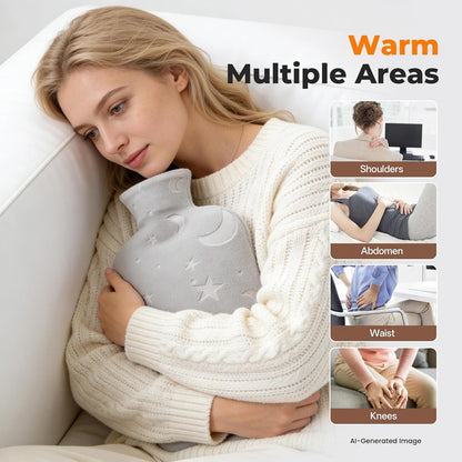 Hot Water Bottle with Soft Cover, 2L Hot Water Bag for Menstrual Cramps, Neck and Shoulder Pain Relief, Hot and Cold Therapies, Hand Feet Warmer, Blue