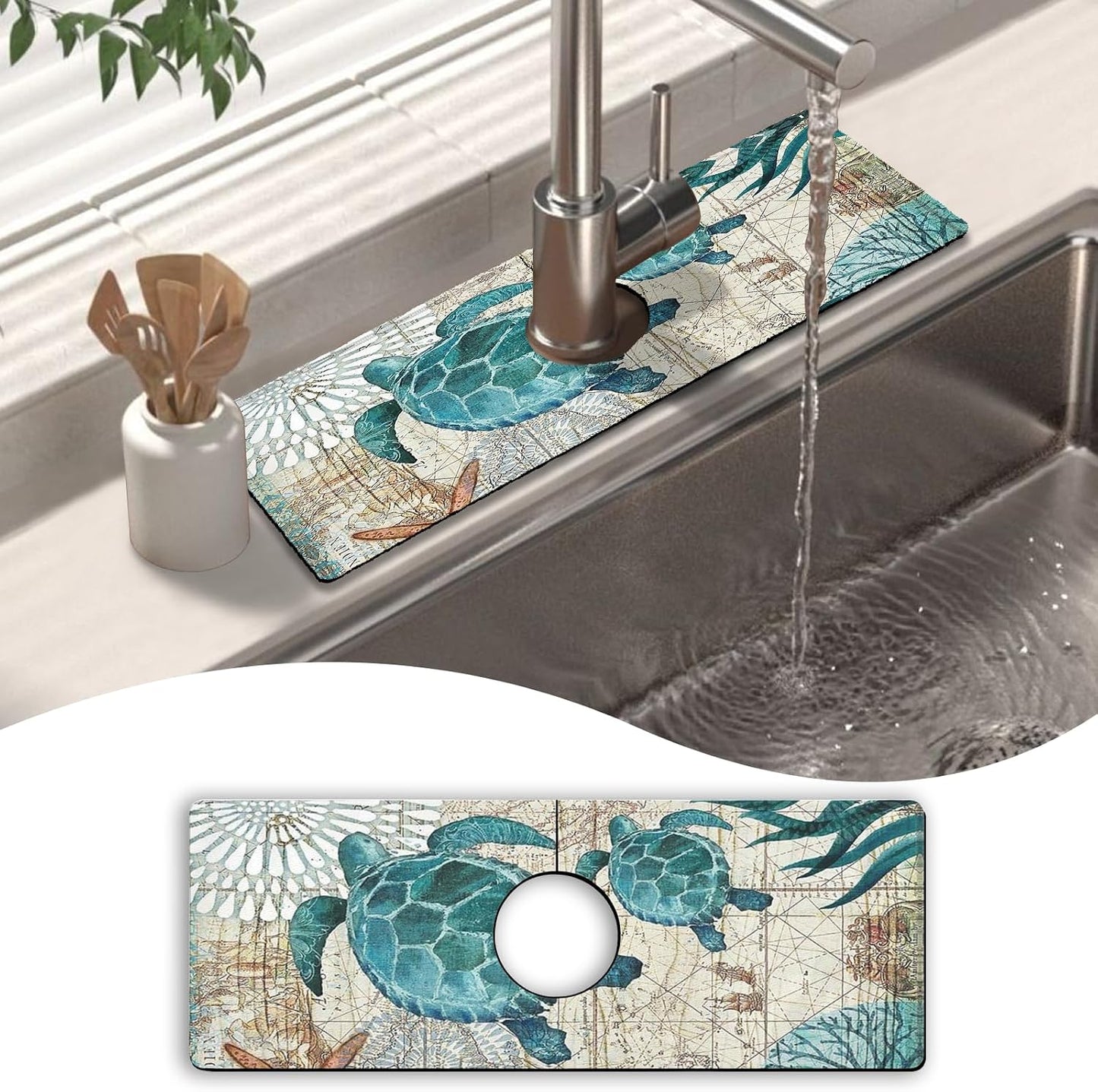 Kitchen Sink Splash Guard Faucet Mat 24" X 5.5" Tropical Leavesl Absorbent Fast Drying Mat Faucet Draining Mat Sink Splash Guard Behind Faucet Drip Catcher for Kitchen Bathroom