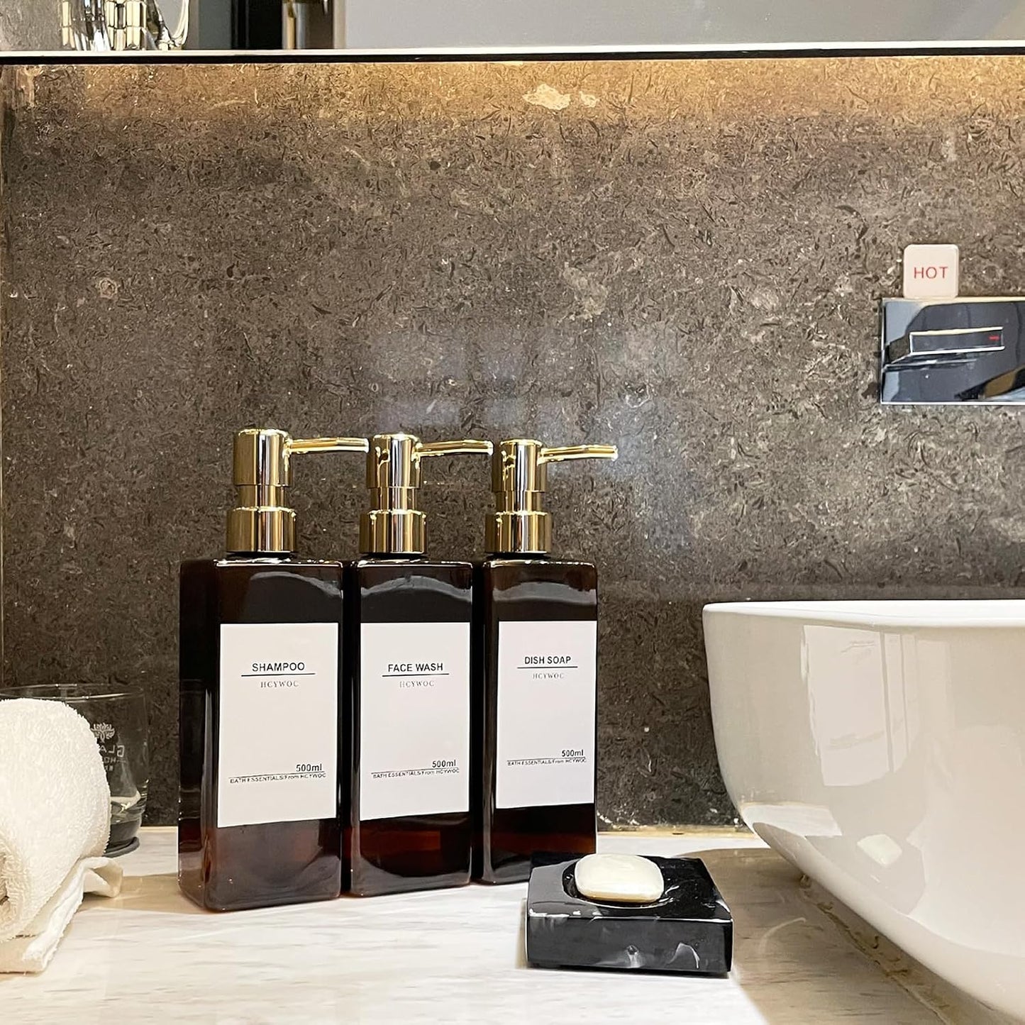 Shampoo Dispenser for Shower Wall, Shampoo and Conditioner Dispenser with 16 Waterproof Labels, No Drill Shower Soap Dispenser Bathroom, Shower Soap Dispenser Wall Mounted 3 Chamber, 17oz,Black | Shampoo Dispenser for Shower Wall, Shower Soap Dispenser